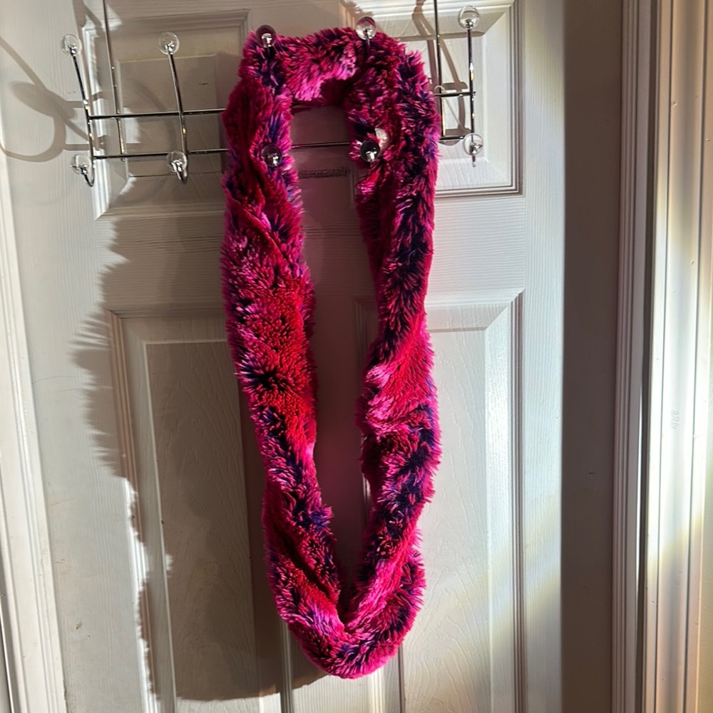 Kate Spade New York Pink and Blue Faux Fur Scarf